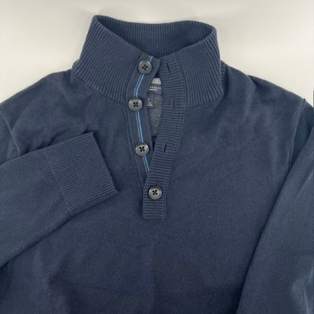 Banana Republic Cotton Cashmere Button Mock Neck Pullover Sweater Mens L Blue